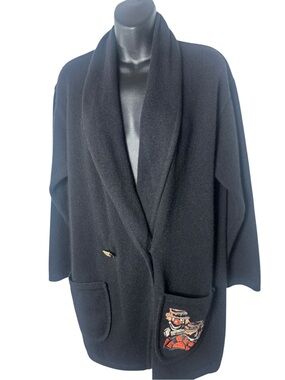 Iceberg vintage 38 black knit long cardigan wool angora clowns embroidery